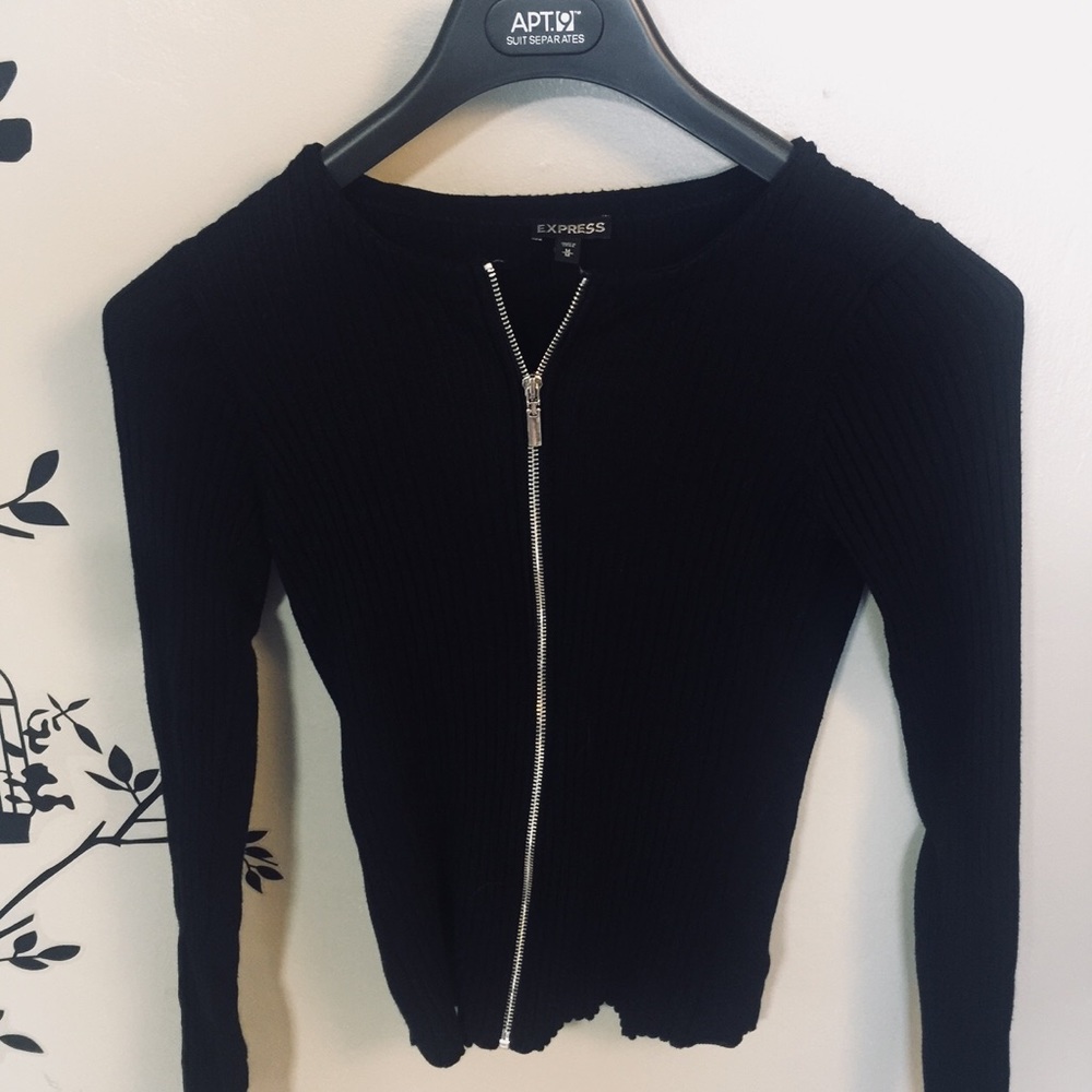 Express Black Zip Front Ribbed Cardigan